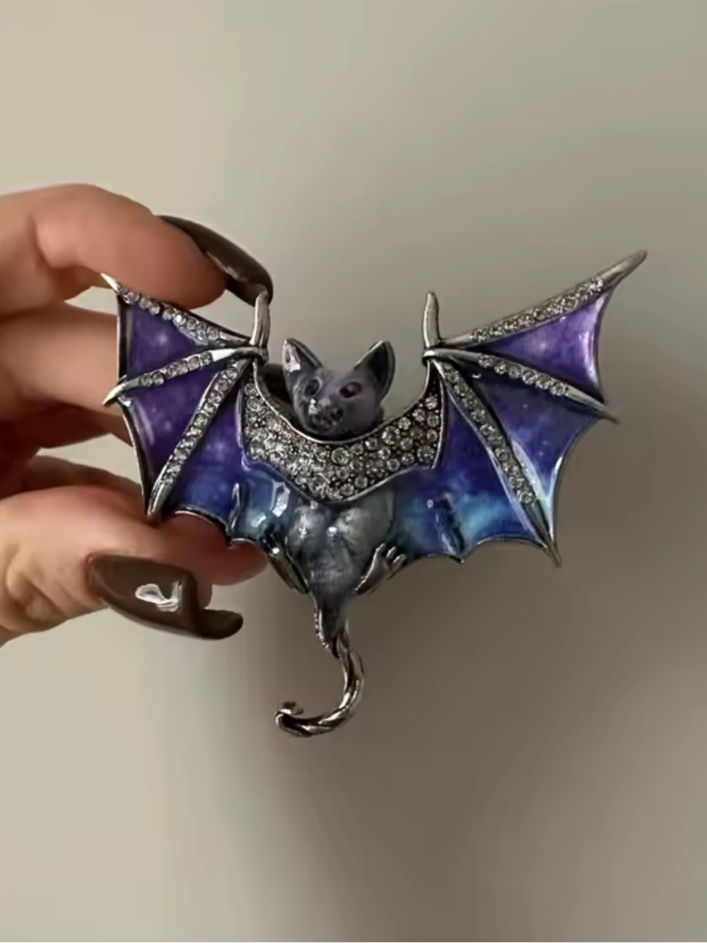 Purple Bat Gothic Cat Brooch